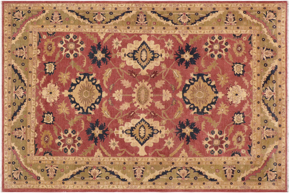 handmade Geometric Kafkaz Rust Lt. Green Hand Knotted RECTANGLE 100% WOOL area rug 9' x 12'