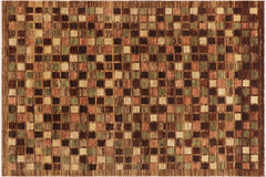 handmade Modern Gabbeh Brown Tan Hand Knotted RECTANGLE 100% WOOL area rug 9' x 12'