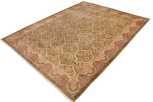 handmade Transitional Kafkaz Green Brown Hand Knotted RECTANGLE 100% WOOL area rug 9' x 12'