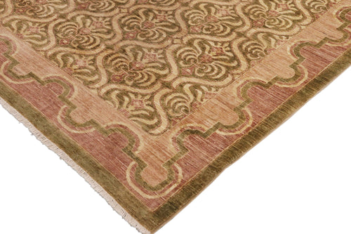 handmade Transitional Kafkaz Green Brown Hand Knotted RECTANGLE 100% WOOL area rug 9' x 12'