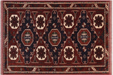 5x6 hand knotted Kargahi wool rug in brown and blue - Bohemian Kargahi Breann