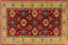 handmade Geometric Sherwan Red Gold Hand Knotted RECTANGLE 100% WOOL area rug 4x6