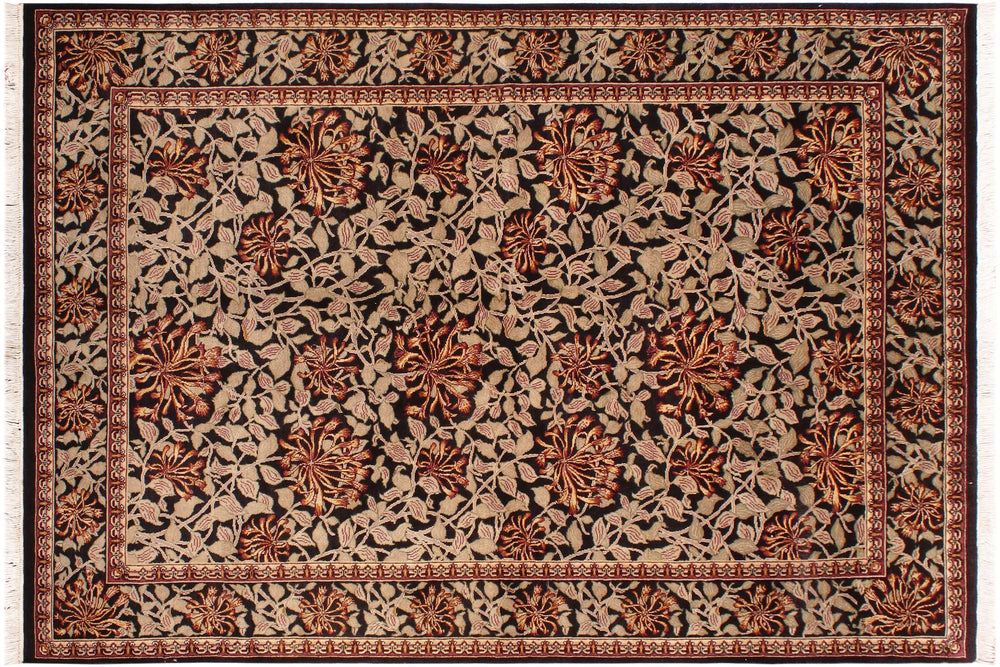handmade Transitional Honeysuckle Black Tan Hand Knotted RECTANGLE 100% WOOL area rug 6x9