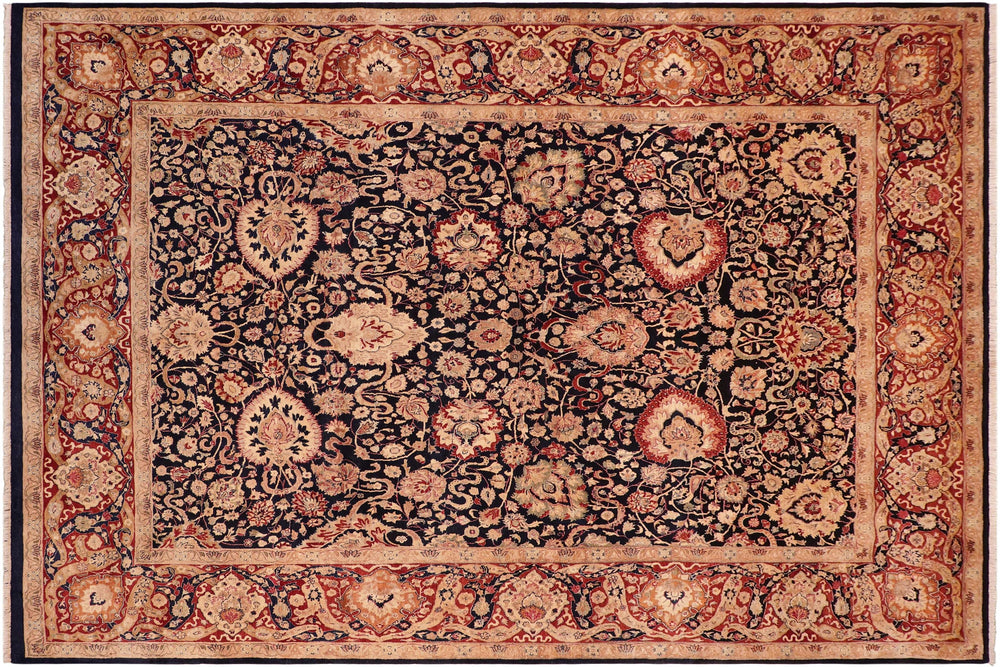handmade Transitional Anmol Agra Blue Red Hand Knotted RECTANGLE 100% WOOL area rug 8x11