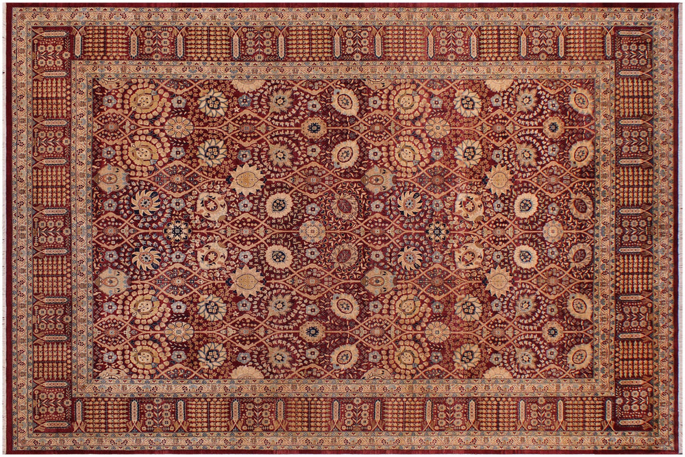 handmade Transitional Tabriz Drk. Red Drk. Red Hand Knotted RECTANGLE 100% WOOL area rug 9x13