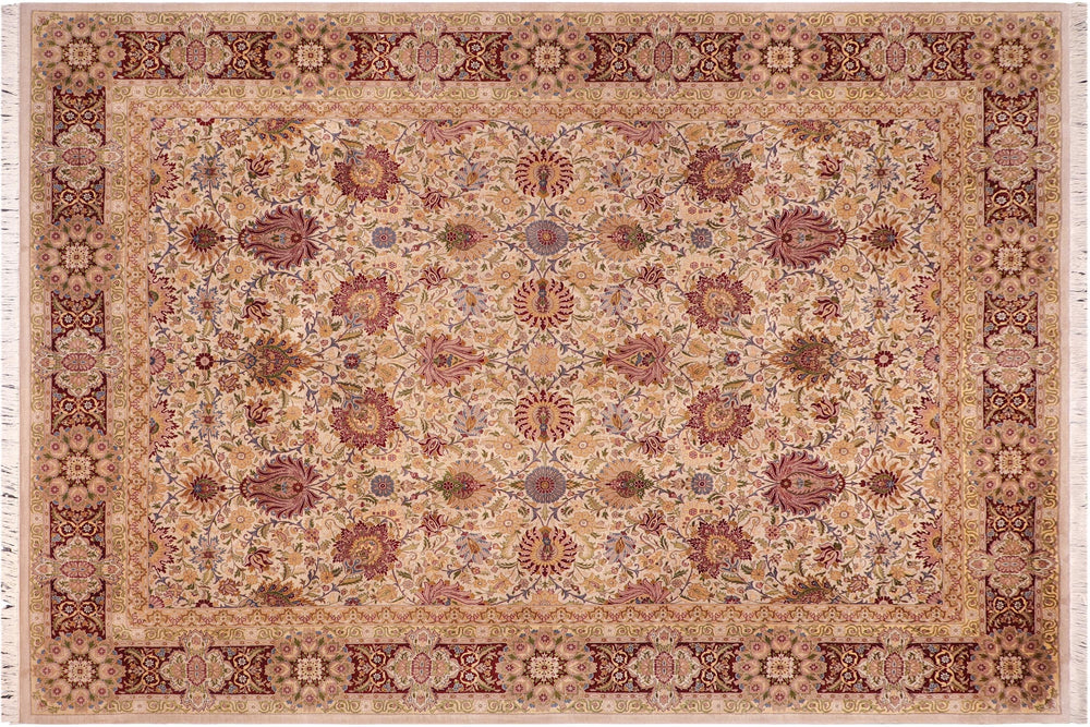 handmade Transitional Darwaish Tan Drk. Red Hand Knotted RECTANGLE 100% WOOL area rug 10x14