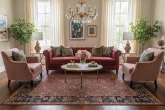 handmade Transitional Lahore Aubergine Blue Hand Knotted RECTANGLE 100% WOOL area rug 10' x 14'