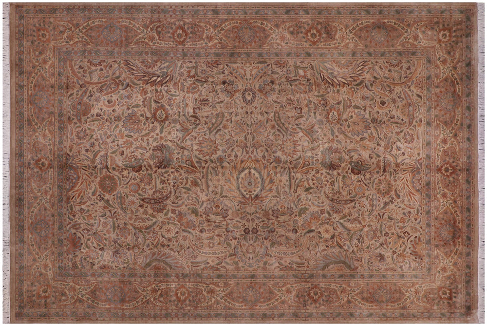 handmade Traditional Tan Gold Hand Knotted RECTANGLE 100% WOOL area rug 10x15