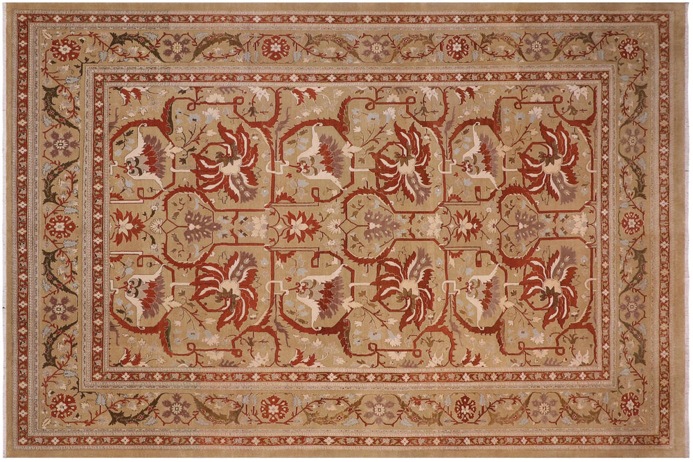 handmade Transitional Tan Tan Hand Knotted RECTANGLE 100% WOOL area rug 10x13