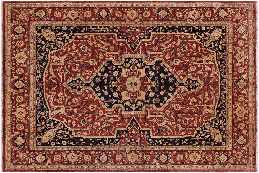 handmade Traditional Kafkaz Rust Blue Hand Knotted RECTANGLE 100% WOOL area rug 10' x 12'