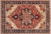 9x12 hand knotted Ziegler wool rug in rust and blue - Boho Chic Ziegler Anthony
