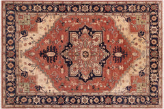 handmade Traditional Kafkaz Rust Blue Hand Knotted RECTANGLE 100% WOOL area rug 9' x 12'