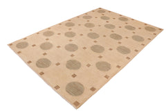 handmade Modern Kafkaz Tan Green Hand Knotted RECTANGLE 100% WOOL area rug 10' x 14'