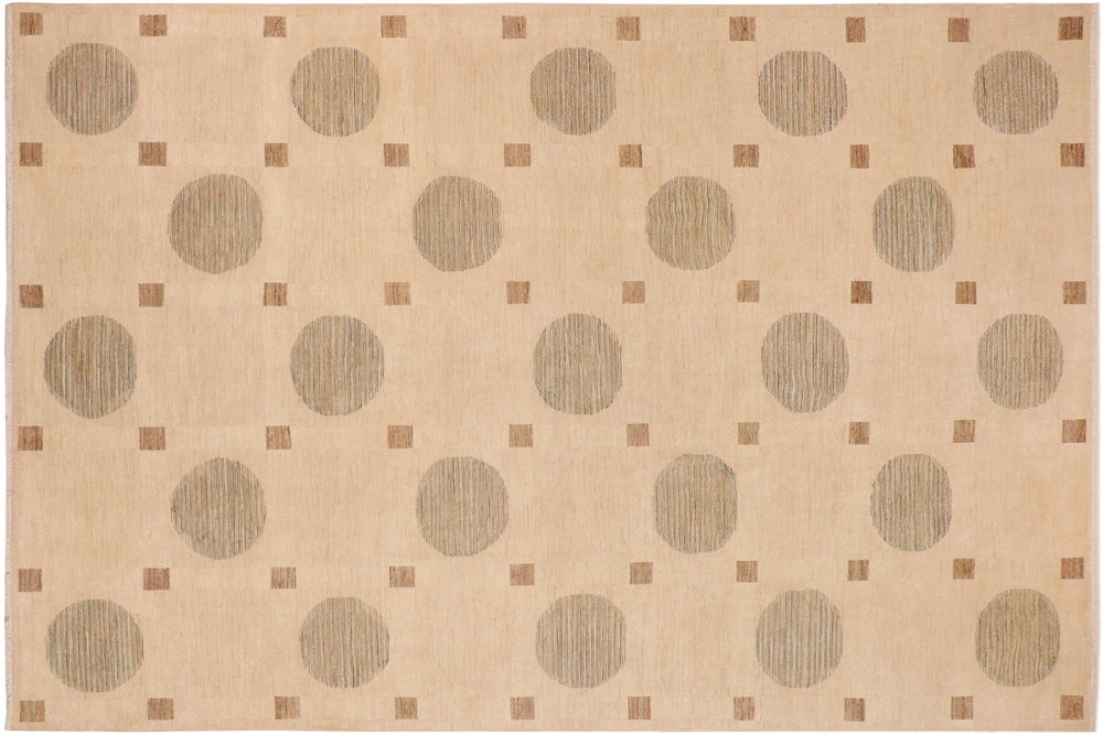 handmade Modern Kafkaz Tan Green Hand Knotted RECTANGLE 100% WOOL area rug 10' x 14'