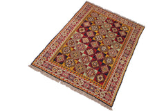 handmade Geometric Soumakh Red Green Hand-Woven RECTANGLE 100% WOOL area rug 5 x 7