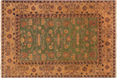7x10 hand knotted vintage Lavastone low pile wool rug in green and tan - Lavastone Henry