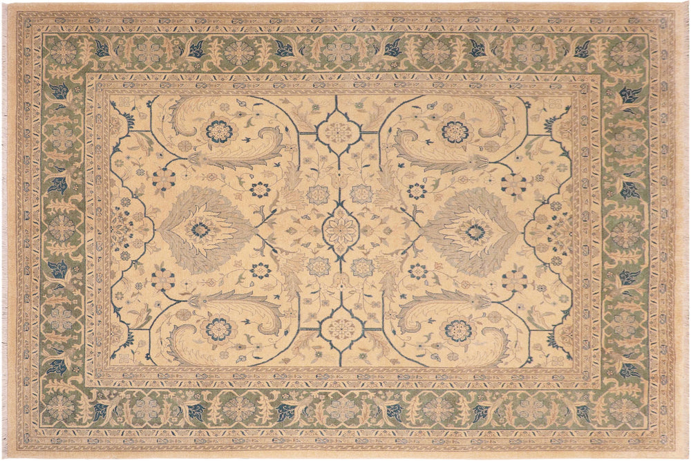handmade Traditional Beige Green Hand Knotted RECTANGLE 100% WOOL area rug 8x10