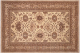 6x9 hand knotted geometric wool rug in beige and tan - Tribal Ziegler Tommye