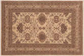 6x9 hand knotted geometric wool rug in beige and tan - Southwestern Ziegler Toi