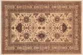 6x9 hand knotted geometric wool rug in beige and tan - Boho Ziegler Tarra