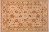 8x10 hand knotted Ziegler wool rug in tan and beige - Bohemian Ziegler Nenita