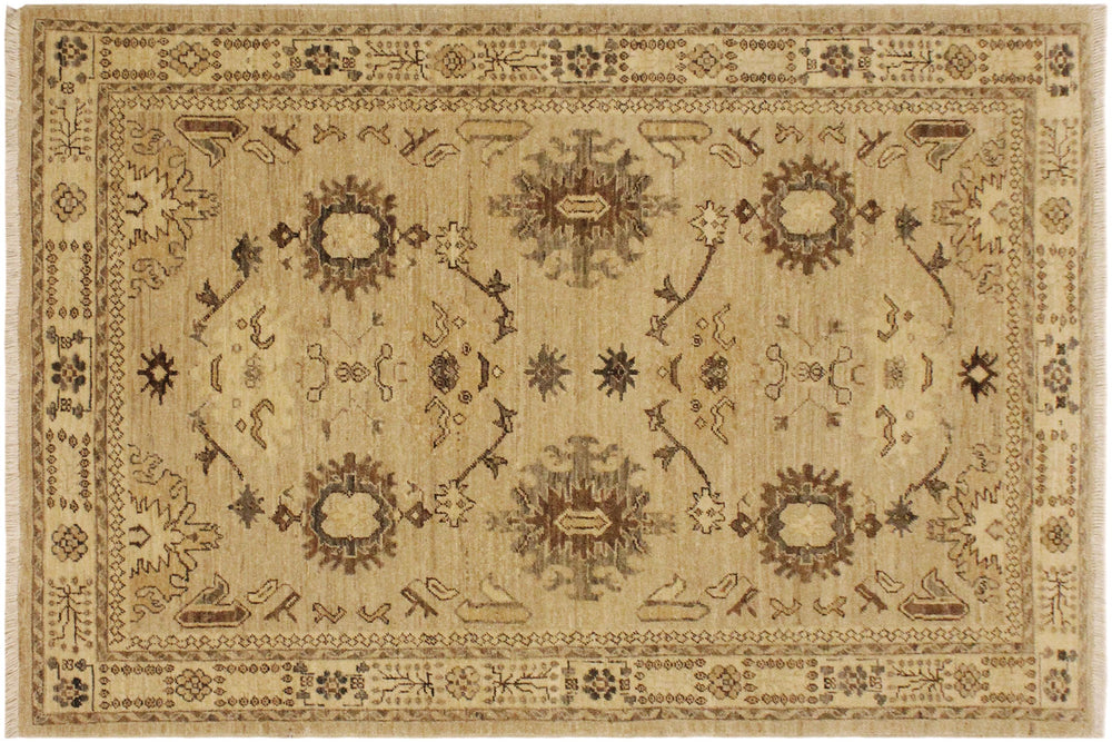 handmade Geometric Kafkaz Tan Lt. Brown Hand Knotted RECTANGLE 100% WOOL area rug 4' x 6'