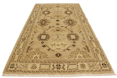 handmade Geometric Kafkaz Tan Lt. Brown Hand Knotted RECTANGLE 100% WOOL area rug 4' x 6'