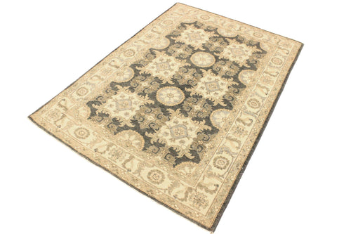 handmade Transitional Kafkaz Gray Ivory Hand Knotted RECTANGLE 100% WOOL area rug 4' x 6'
