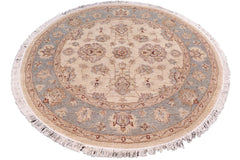 handmade Traditional Kafkaz Ivory Gray Hand Knotted ROUND 100% WOOL area rug 4' x 4'