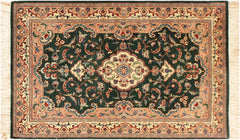 handmade Traditional Kashan Green Ivory Hand Knotted RECTANGLE 100% WOOL area rug 3x4