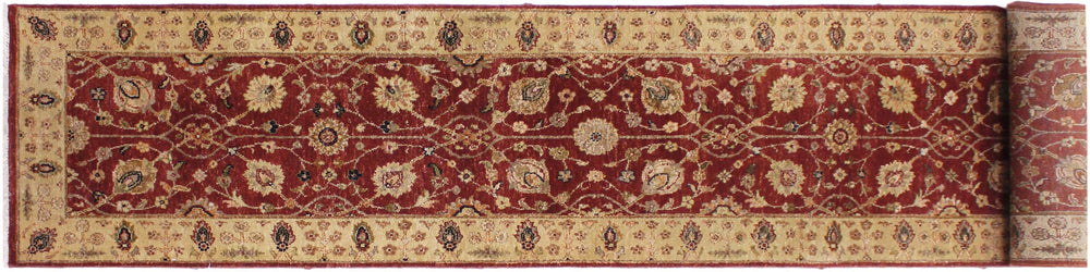 handmade Transitional Kirman Red Gold Hand Knotted RUNNER 100% WOOL area rug 3' x 12'