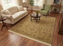 handmade Transitional Taupe Green Hand Knotted RECTANGLE 100% WOOL area rug 4x6