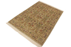 handmade Transitional Taupe Green Hand Knotted RECTANGLE 100% WOOL area rug 4x6