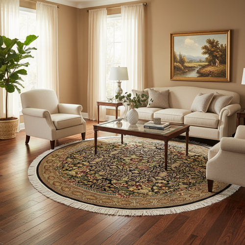 handmade Traditional Rasmi Romal Black Gold Hand-made ROUND 100% WOOL area rug 7'x7'