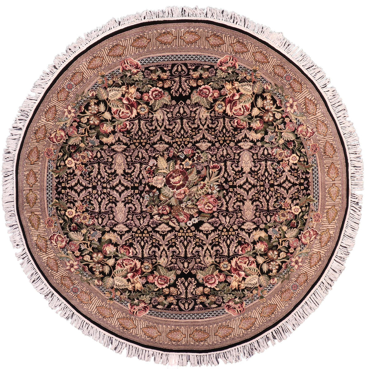 handmade Traditional Rasmi Romal Black Gold Hand-made ROUND 100% WOOL area rug 7'x7'