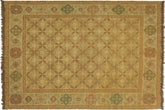 8x10 hand woven Vintage Soumak wool rug in beige and brown - Tribal Soumak Rueben