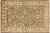 4x6 hand knotted Ziegler wool rug in green and tan - Bohemian Ziegler Rusty