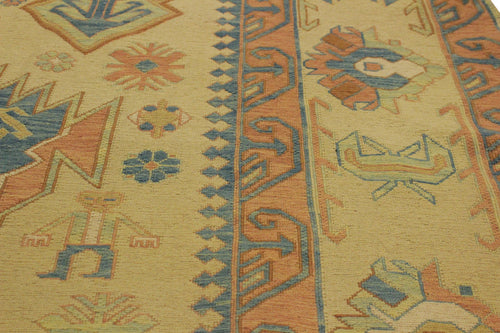 handmade Geometric Soumakh Beige Blue Hand-Woven RECTANGLE 100% WOOL area rug 10 x 12