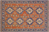 7x9 hand woven Vintage Soumak wool rug in rust and blue - Rustic Soumak Sally