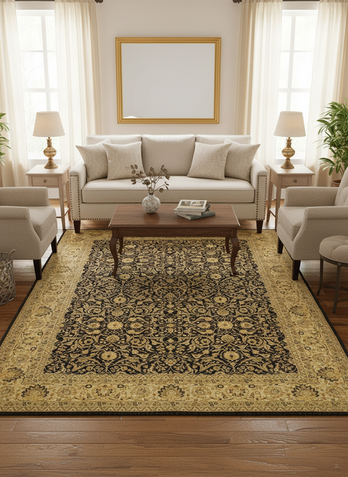 handmade Traditional Brown Ivory Hand Knotted RECTANGLE 100% WOOL area rug 9' x 12'