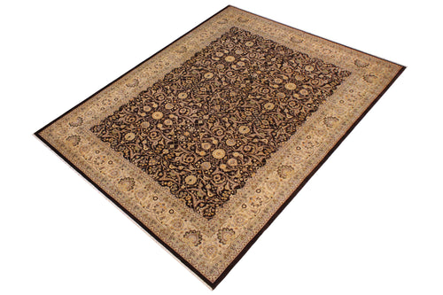 handmade Traditional Brown Ivory Hand Knotted RECTANGLE 100% WOOL area rug 9' x 12'