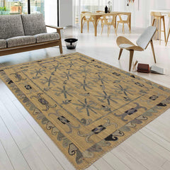 handmade Geometric Ikat Gray Blue Hand-Woven RECTANGLE 100% WOOL area rug 5' x 6'