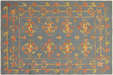 handmade Geometric Ikat Blue Pink Hand-Woven RECTANGLE 100% WOOL area rug 6' x 8'