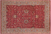 9x12 hand knotted Vegetable Dyed wool rug in red and blue - Kashan Red/ Blue