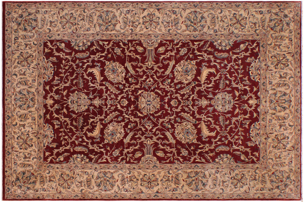 handmade Traditional Red Tan Hand Knotted RECTANGLE 100% WOOL area rug 9' x 12'