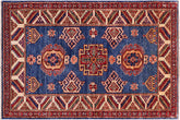 handmade Geometric Super Kazak Blue Beige Hand Knotted RECTANGLE 100% WOOL area rug 3' x 4'