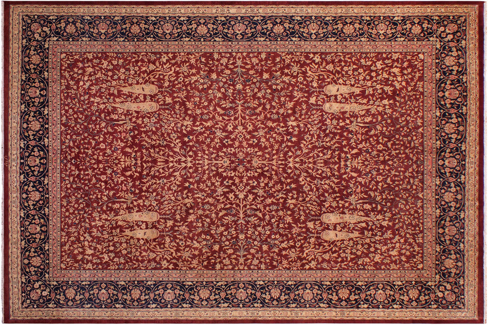 handmade Traditional Kashan Drk. Red Blue Hand Knotted RECTANGLE 100% WOOL area rug 9x12
