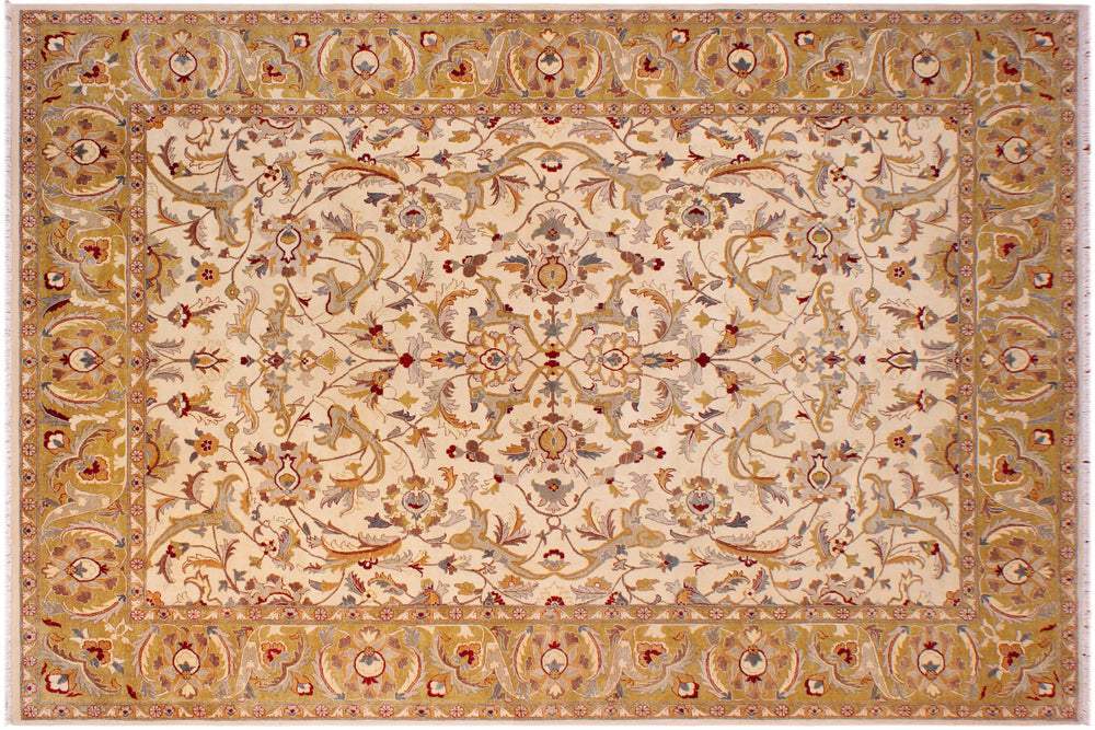 handmade Traditional Ivory Lt. Green Hand Knotted RECTANGLE 100% WOOL area rug 9' x 12'