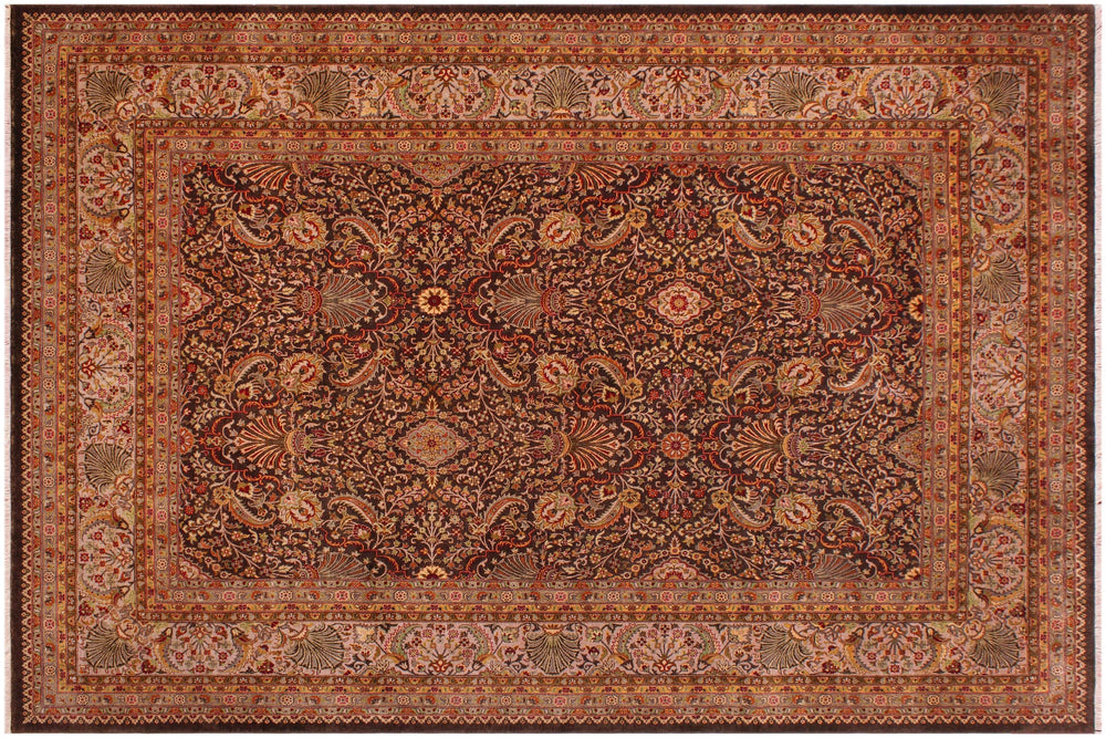 handmade Traditional Chocolate Lt. Gray Hand Knotted RECTANGLE 100% WOOL area rug 9' x 12'