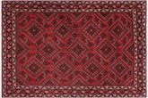 6x10 hand knotted Persian wool rug in red and black - Persian Copeland